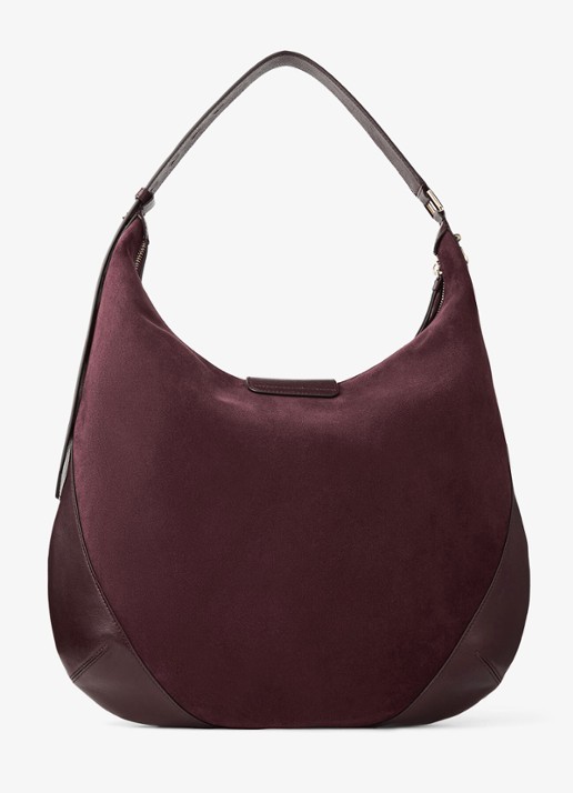Jimmy Choo Bar Hobo/M schoudertas van suède - achterkant 8 bordeauxrood