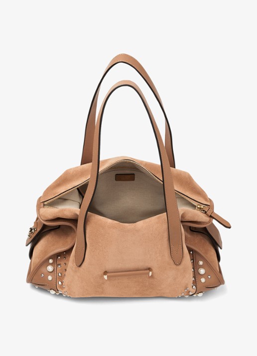 Jimmy Choo Bar Holdall Medium schoudertas van suède met studs - detail bruin
