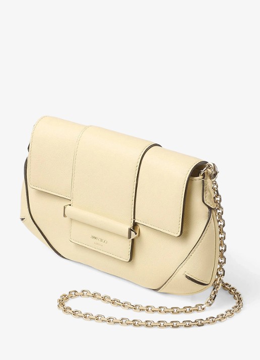 Jimmy Choo Bar Wallet/Chain crossbodytas van lamsleer - voorkant 5 creme