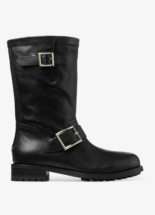 Jimmy Choo Biker Mid biker boot van schapenleer - voorkant zwart