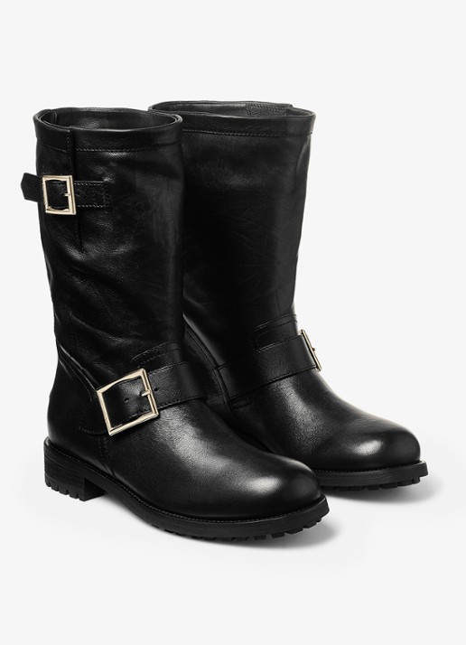 Jimmy Choo Biker Mid biker boot van schapenleer - voorkant 2 zwart