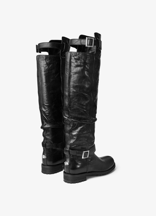 Jimmy Choo Biker overknee laars van lamsleer - achterkant 2 zwart