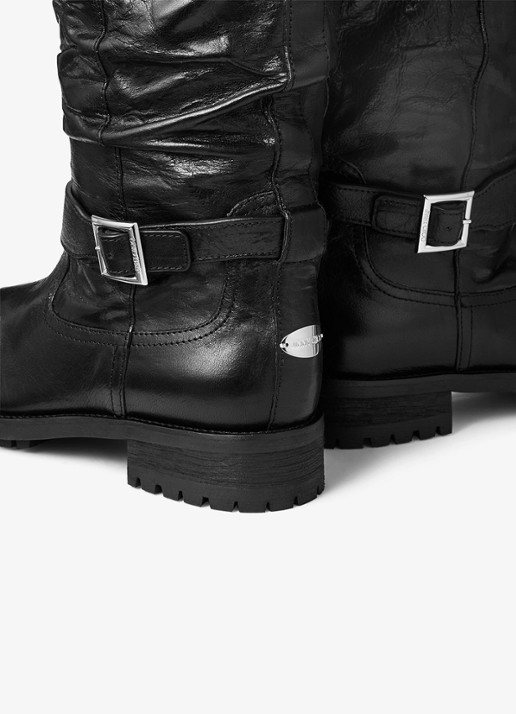 Jimmy Choo Biker overknee laars van lamsleer - detail zwart