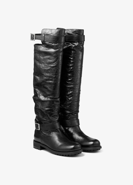 Jimmy Choo Biker overknee laars van lamsleer - voorkant 4 zwart