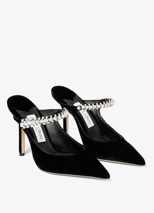 Jimmy Choo Bing 100 muiltje van fluweel - voorkant 2 zwart