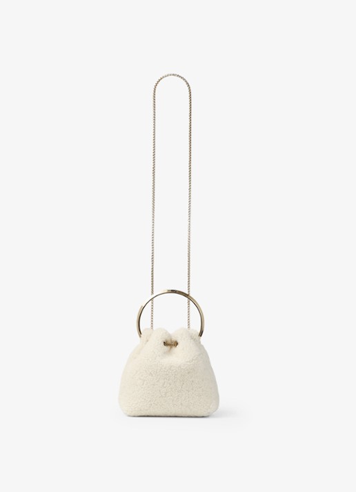 Jimmy Choo Bon Bon handtas van lamsvacht - detail 3 gebroken wit