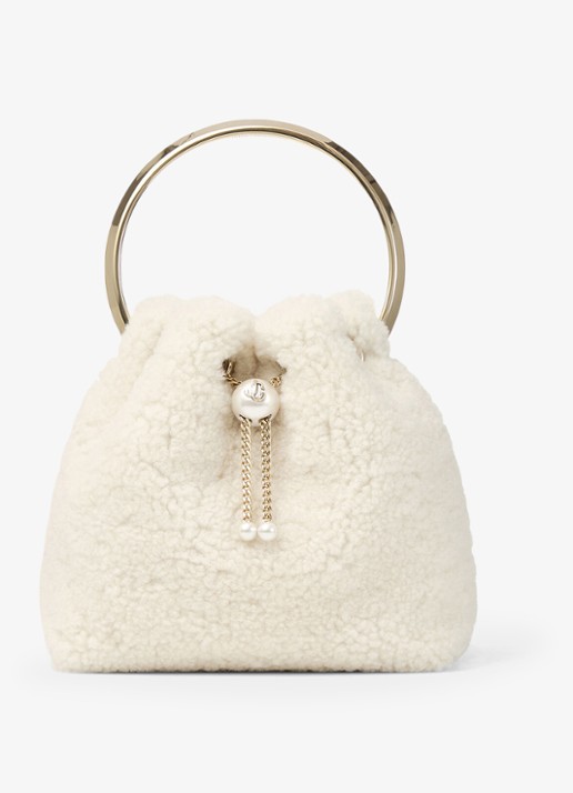 Jimmy Choo Bon Bon handtas van lamsvacht - voorkant 4 gebroken wit
