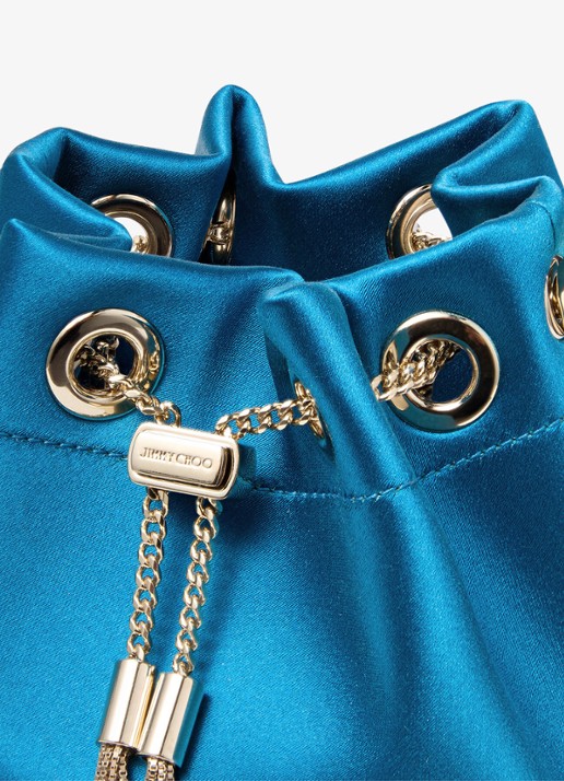 Jimmy Choo Bon Bon handtas van satijn - detail 4 lagoon / blauw