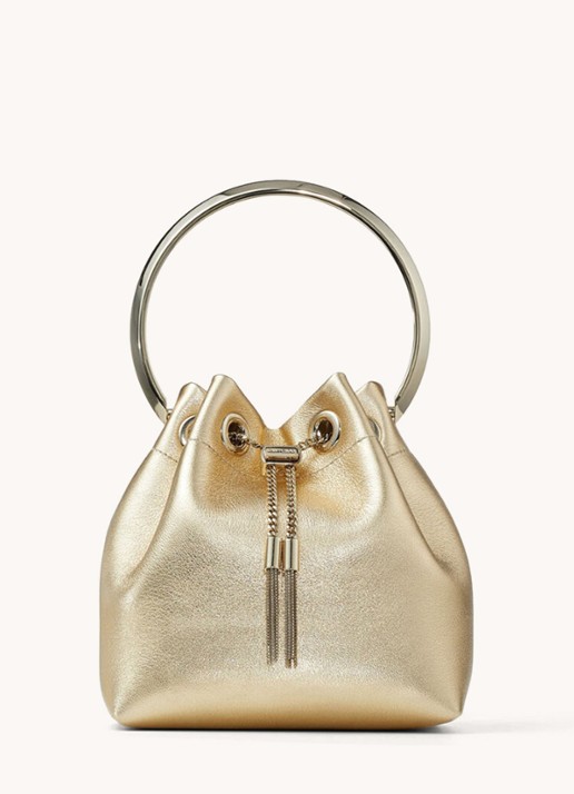 Jimmy Choo Bon Bon Mini handtas van lamsleer - voorkant goud