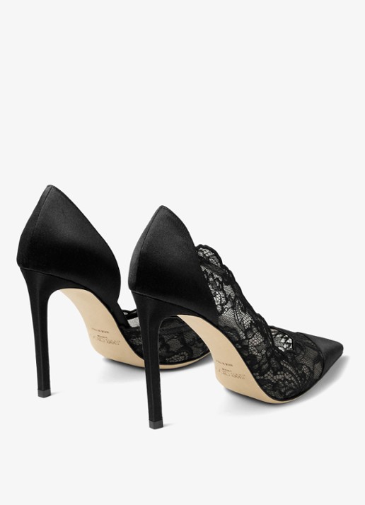 Jimmy Choo Brigitte 100 pump van kant met details van satijn - achterkant 5 zwart
