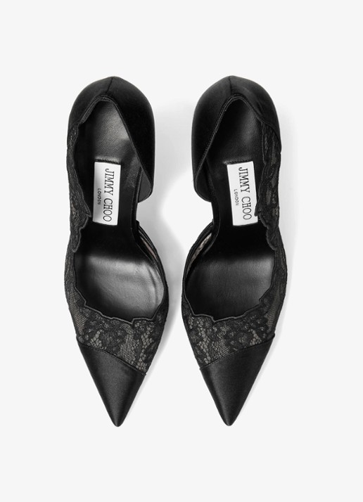 Jimmy Choo Brigitte 100 pump van kant met details van satijn - detail 3 zwart