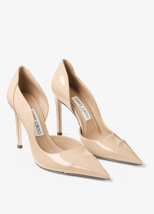 Jimmy Choo Brigitte 100 pump van lakleer - voorkant 2 beige