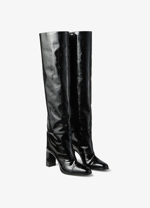 Jimmy Choo Caly 85 overknee laars van kalfsleer  - voorkant 2 zwart