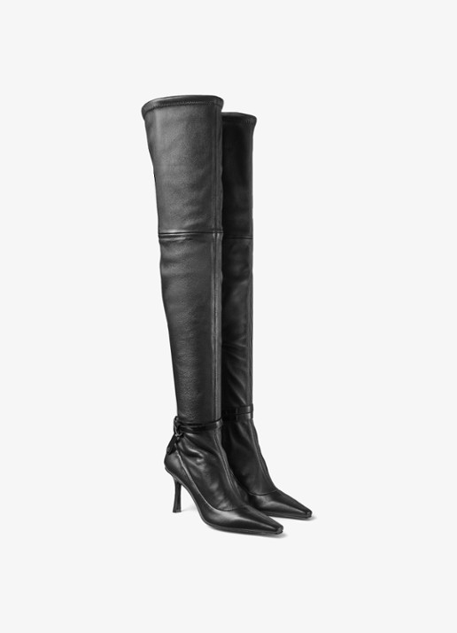 Jimmy Choo Camie 85 overknee laars van lamsleer - voorkant 4 zwart