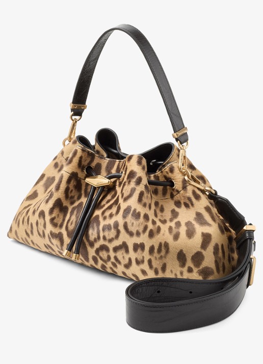 Jimmy Choo Cinch M schoudertas van kalfsleer met ponyhair - voorkant 7 bruin