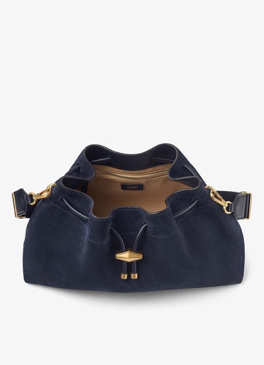 Jimmy Choo Cinch M schoudertas van kalfssuède met afneembare schouderriem - detail 2 donkerblauw