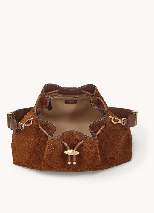 Jimmy Choo Cinch M schoudertas van kalfssuède - detail 4 cognac
