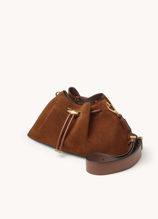 Jimmy Choo Cinch M schoudertas van kalfssuède - voorkant 3 cognac