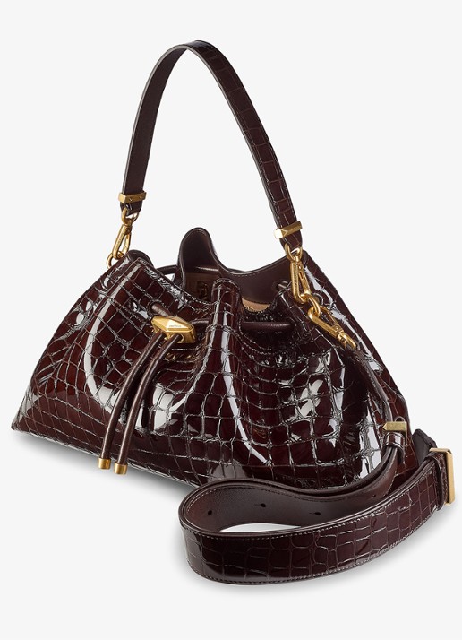 Jimmy Choo Cinch M schoudertas van leer met crocostructuur - voorkant 2 donkerbruin