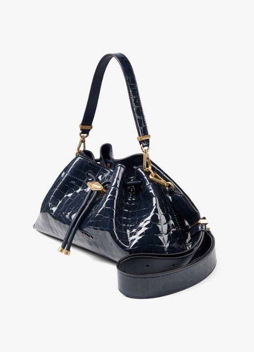 Jimmy Choo Cinch M schoudertas van leer met crocostructuur - voorkant 2 donkerblauw