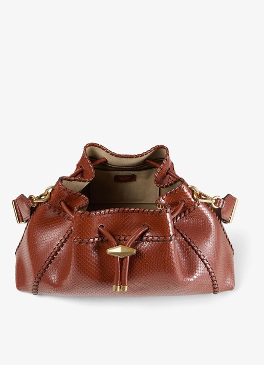Jimmy Choo Cinch M schoudertas van leer met slangenstructuur - detail 3 cognac
