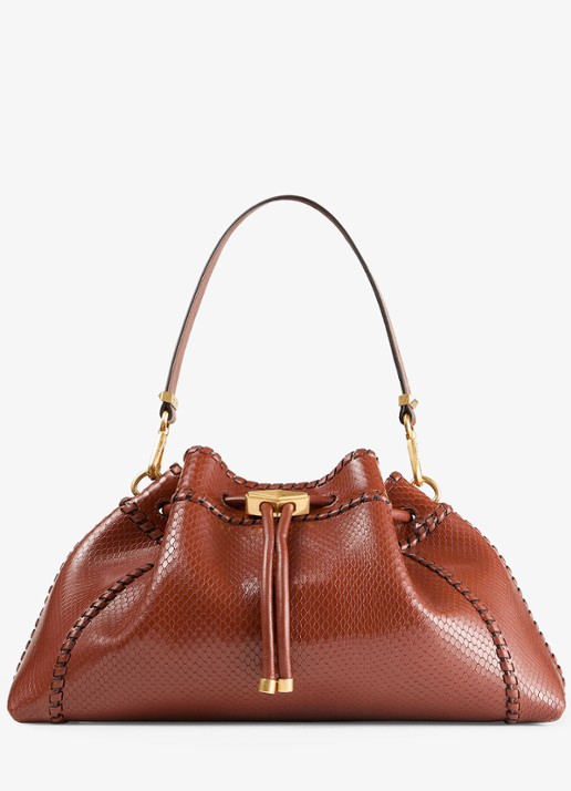 Jimmy Choo Cinch M schoudertas van leer met slangenstructuur - voorkant cognac