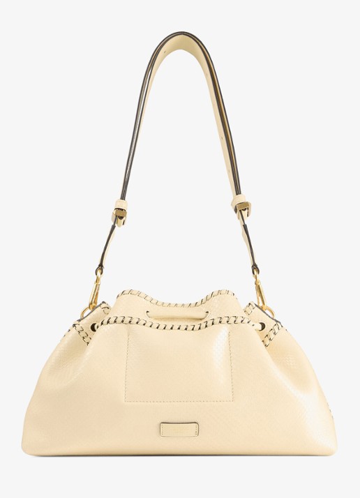 Jimmy Choo Cinch M schoudertas van leer - achterkant 5 creme