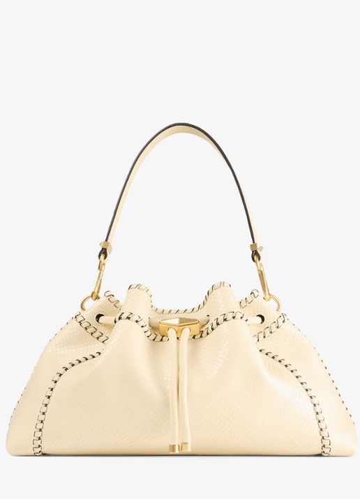 Jimmy Choo Cinch M schoudertas van leer - voorkant creme