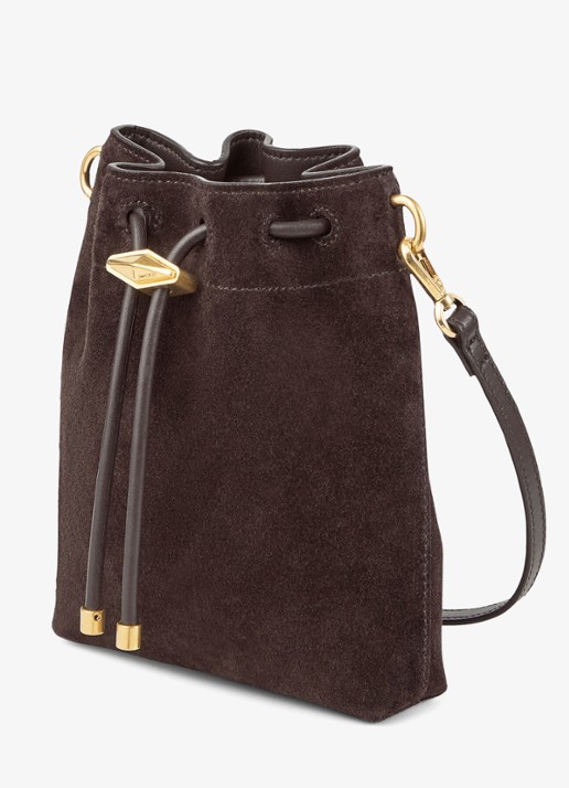 Jimmy Choo Cinch Mini handtas van kalfssuède - voorkant 5 donkerbruin