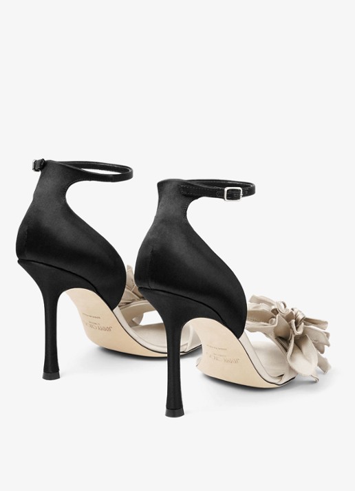 Jimmy Choo Coko 100 sandalette van satijn - achterkant zwart