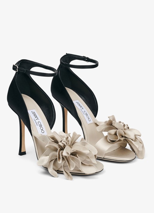 Jimmy Choo Coko 100 sandalette van satijn - voorkant 3 zwart