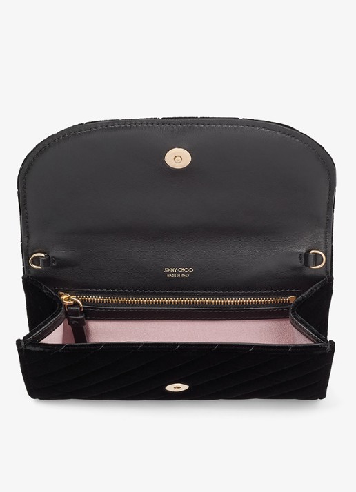 Jimmy Choo Curve clutch van fluweel met afneembare schouderriem - detail 3 zwart