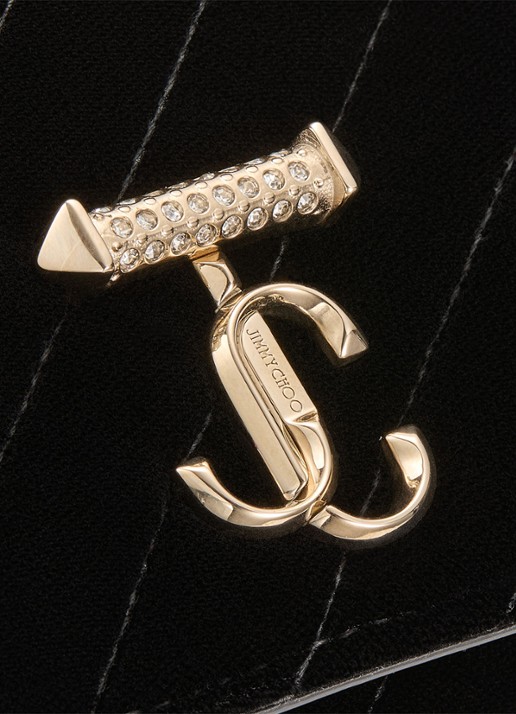 Jimmy Choo Curve clutch van fluweel met afneembare schouderriem - detail 4 zwart