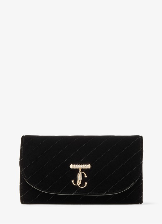 Jimmy Choo Curve clutch van fluweel met afneembare schouderriem - voorkant zwart