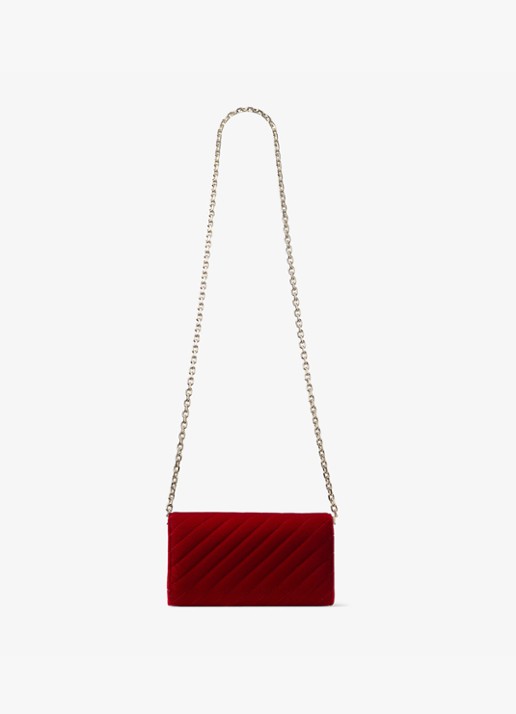 Jimmy Choo Curve clutch van fluweel met afneembare schouderriem - achterkant 3 rood