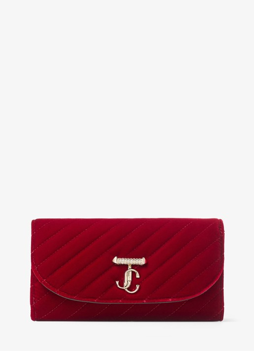Jimmy Choo Curve clutch van fluweel met afneembare schouderriem - voorkant 4 rood