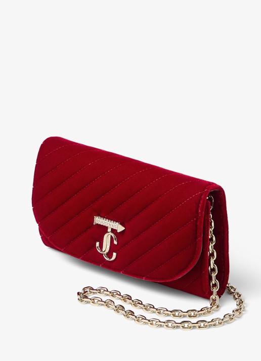 Jimmy Choo Curve clutch van fluweel met afneembare schouderriem - voorkant 5 rood