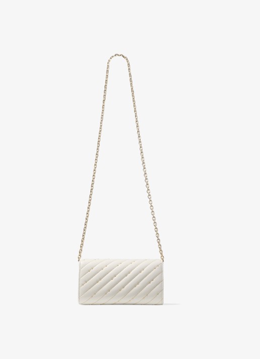 Jimmy Choo Curve clutch van lamsleer met afneembare schouderriem - achterkant gebroken wit