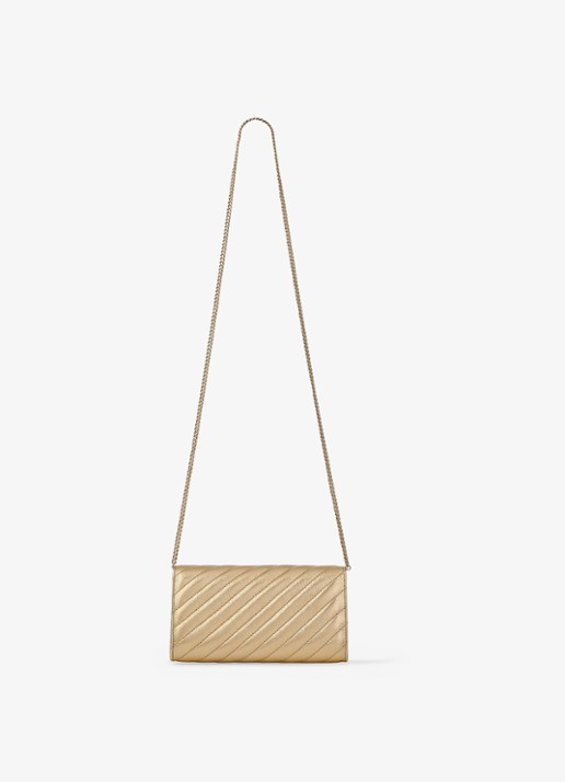 Jimmy Choo Curve clutch van lamsleer met metallic finish en afneembare schouderriem - detail 5 goud