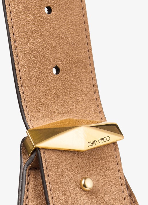 Jimmy Choo Diamond Hobo/M schoudertas van kalfssuède - detail 4 lichtbruin