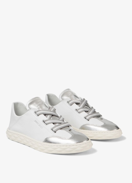 Jimmy Choo Diamond Light Flex/F sneaker van leer met metallic finish - voorkant 6 wit