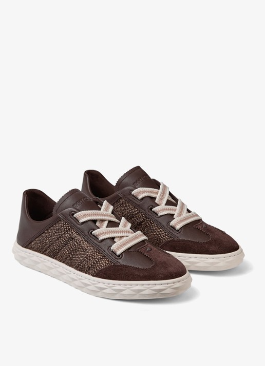 Jimmy Choo Diamond Light Flex/F sneaker van leer met raffia details - detail 2 donkerbruin