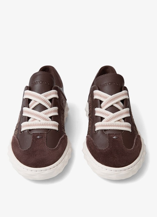 Jimmy Choo Diamond Light Flex/F sneaker van leer met raffia details - detail 4 donkerbruin
