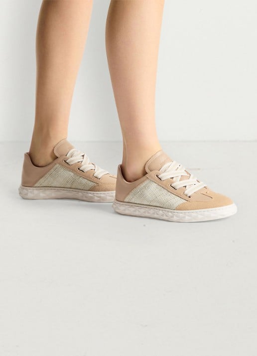 Jimmy Choo Diamond Light Flex/F sneaker van leer met raffia details - voorkant 2 beige