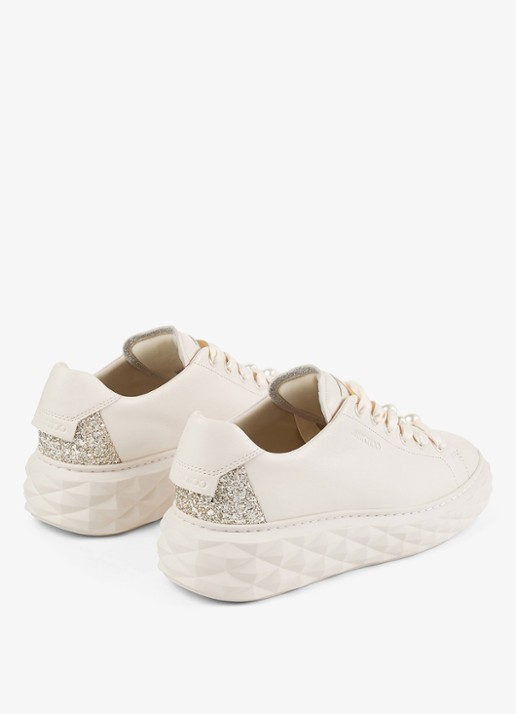 Jimmy Choo Diamond Light Maxi/F sneaker van leer met glitter - achterkant 3 gebroken wit