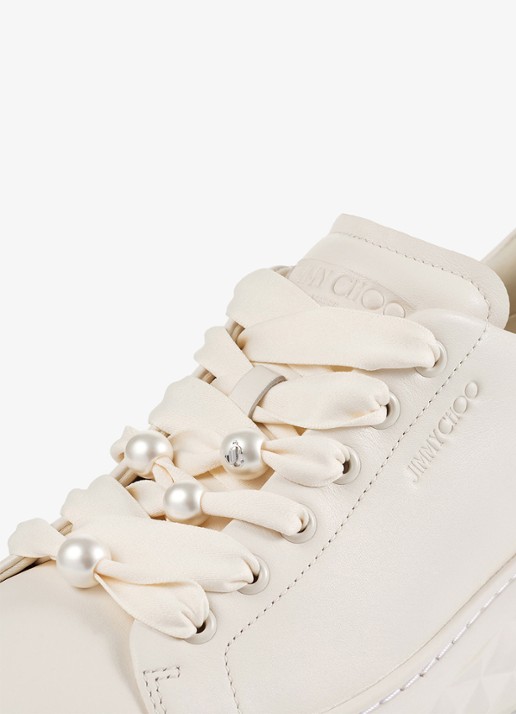 Jimmy Choo Diamond Light Maxi/F sneaker van leer met glitter - detail 5 gebroken wit