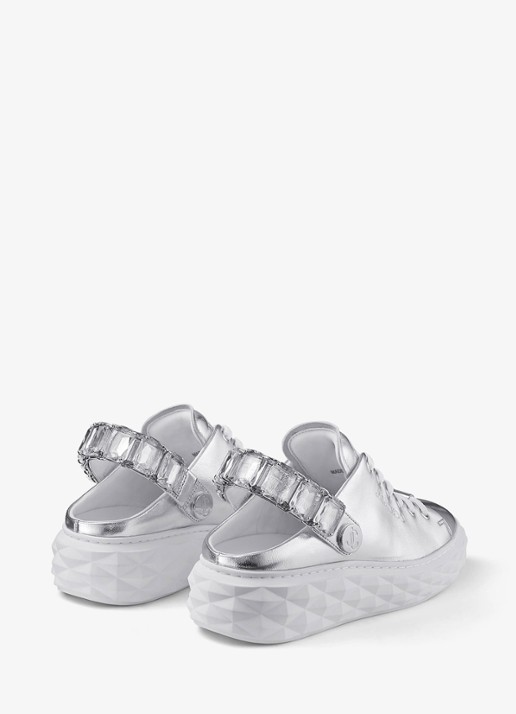Jimmy Choo Diamond Maxi/Crystal sneaker van schapenleer met metallic finish - achterkant 5 zilver