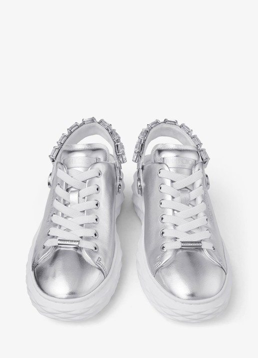 Jimmy Choo Diamond Maxi/Crystal sneaker van schapenleer met metallic finish - detail 3 zilver