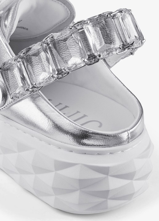 Jimmy Choo Diamond Maxi/Crystal sneaker van schapenleer met metallic finish - detail 4 zilver