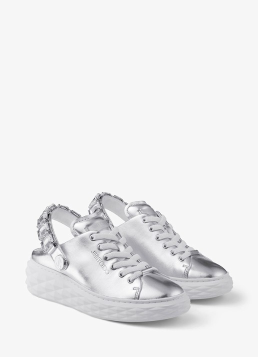 Jimmy Choo Diamond Maxi/Crystal sneaker van schapenleer met metallic finish - voorkant 2 zilver